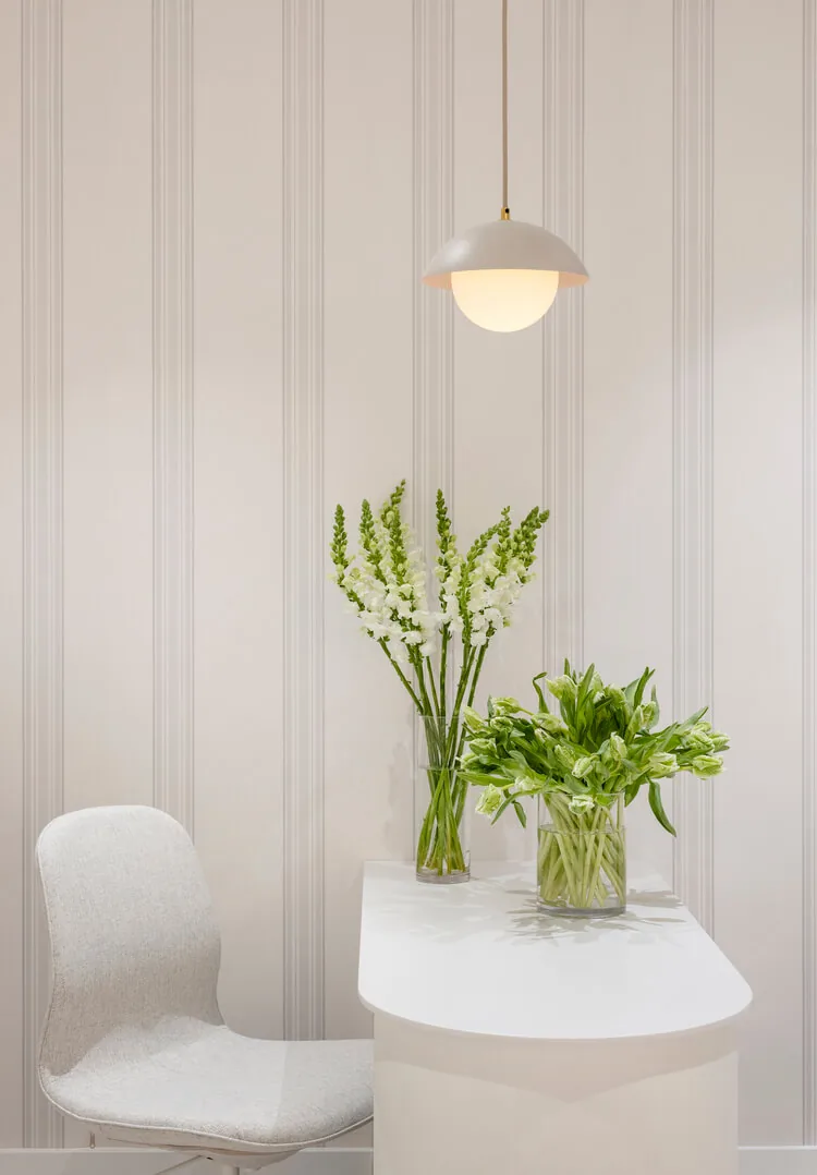 Wish Dry Bar Vancouver reception desk with pendant light