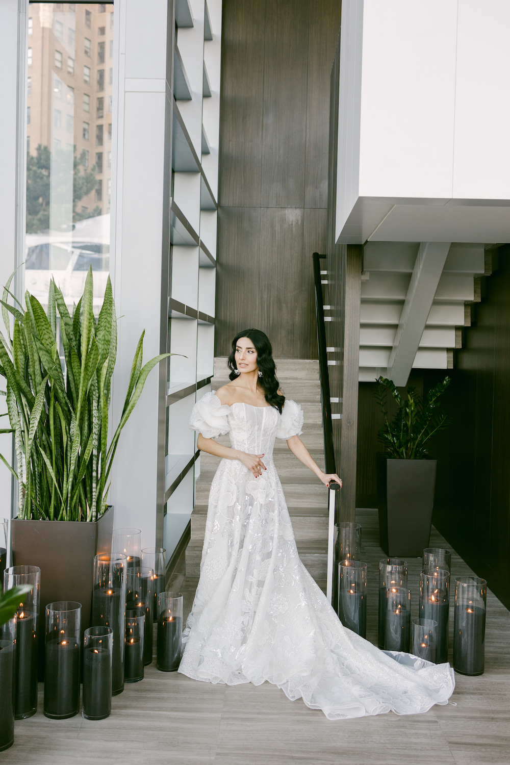 Two brides with elegant updo and half-up hairstyles for Vancouver wedding